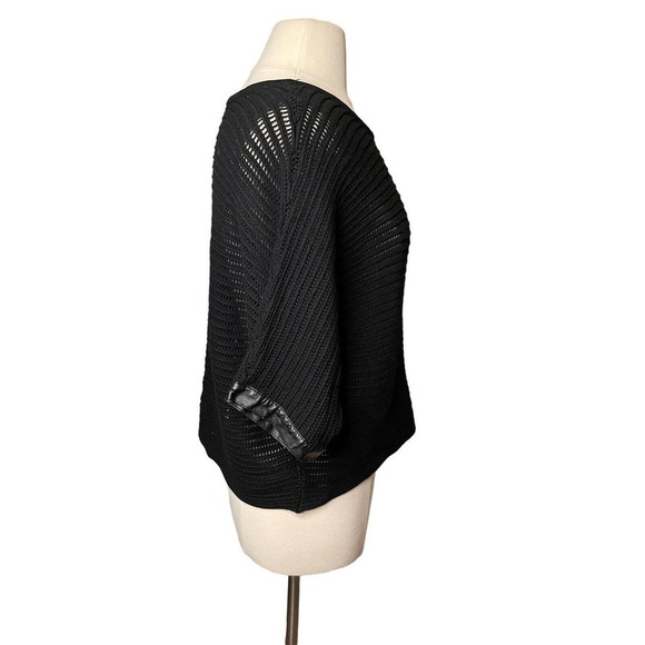 Club Monaco Open Knit Oversize Cropped Sweater Faux Leather Trim Medium - Picture 2 of 6